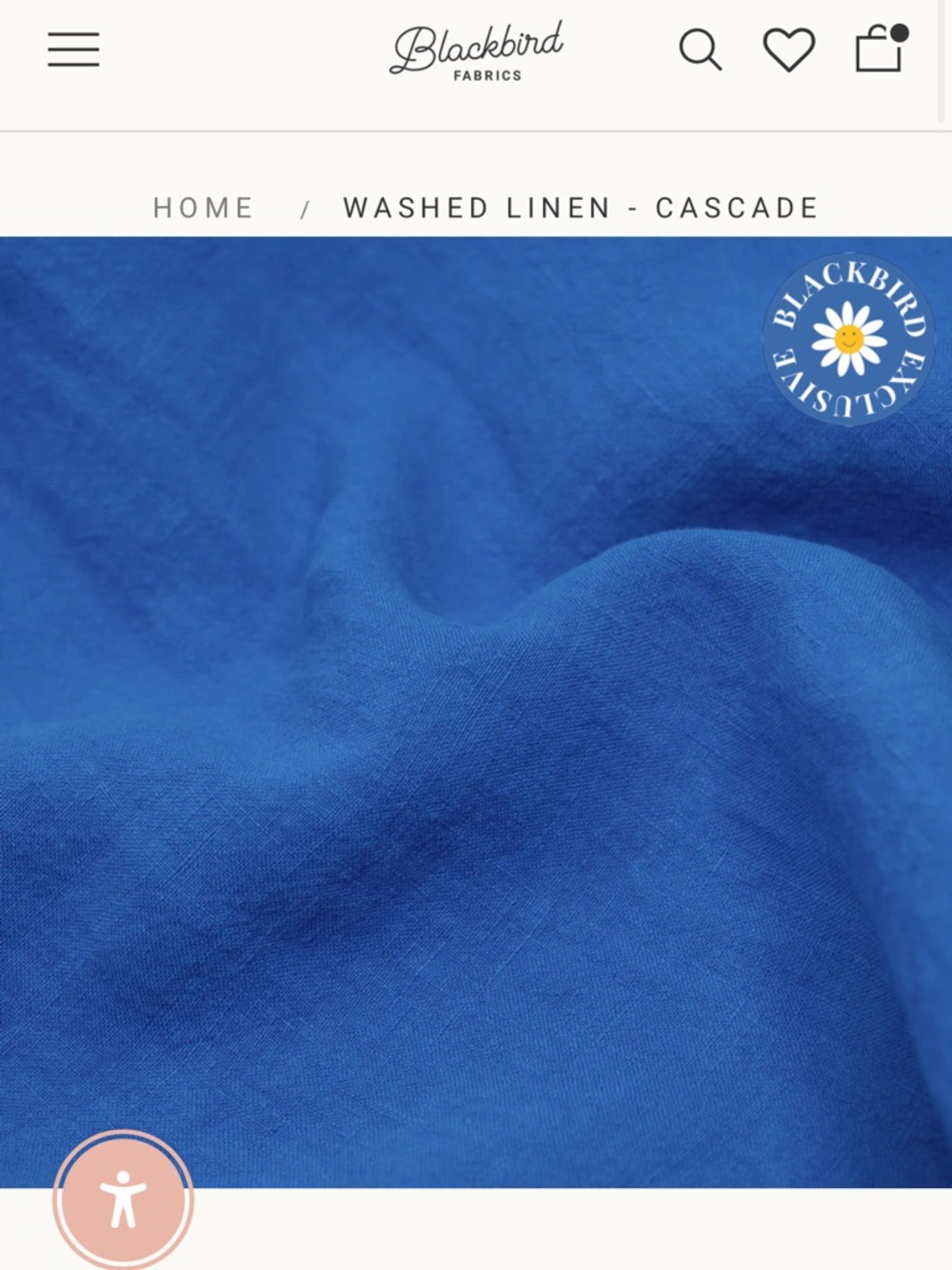 Blackbird Fabrics Washed Linen - Cascade Blue 4 metres of fabric